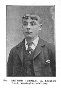 August 1914. Arthur Turner, killed during the 'Retreat from Mons' and the first Wokingham man of the Great War to be killed. 