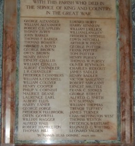 Close up view of the names listed on St Paul's Church Memorial