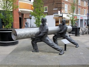 The lino factory is recognised as an important part of Staines heritage with this sculpture set in the High Street.