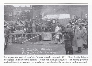 1911 Firemen and potatoes. It must be an ox roasting at a coronation