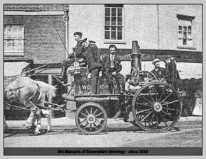 The Marquis of Downshire, one of the most wealthy men in Britain, sits proudly at the helm of Wokingham's fire engine