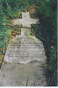 The fallen headstone for Frederick Sims Price at All Saints, Wokingham