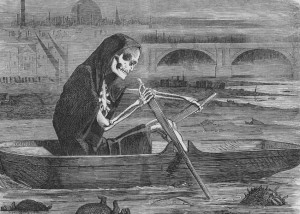 Silent Highwayman. Death rows on the Thames, claiming the lives of victims who have not paid to have the river cleaned up, during the Great Stink