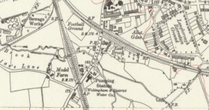 Map shows water works location in Wokingham 1890